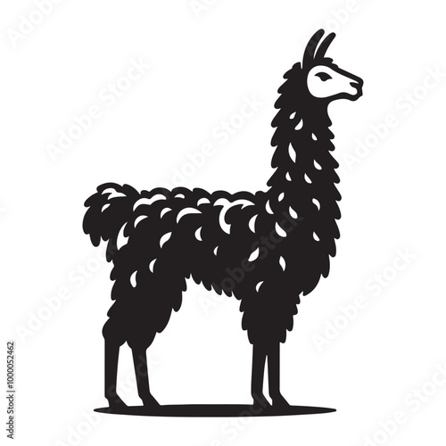 Llama Silhouette, Stylish icon, template, background, tattoo. Print for t-shirt. Hand drawn vector illustration, Llama black vector, isolated.