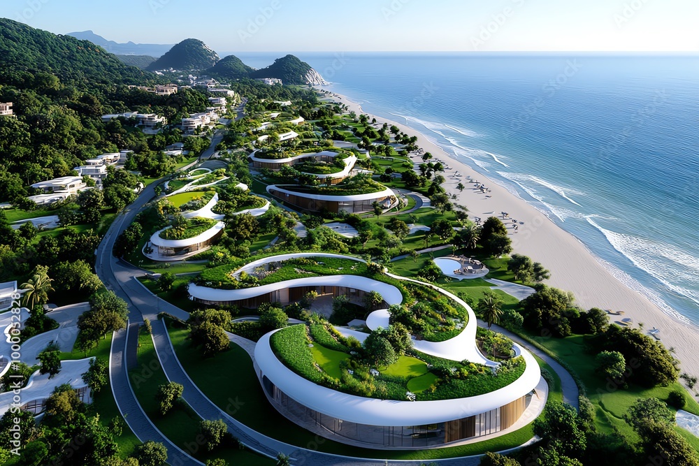 View of A sustainable development plan for a coastal area, showing a balance ...