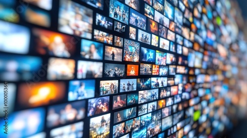 This captivating visual features numerous screens showcasing diverse images that illustrate various subjects and events in a contemporary setting