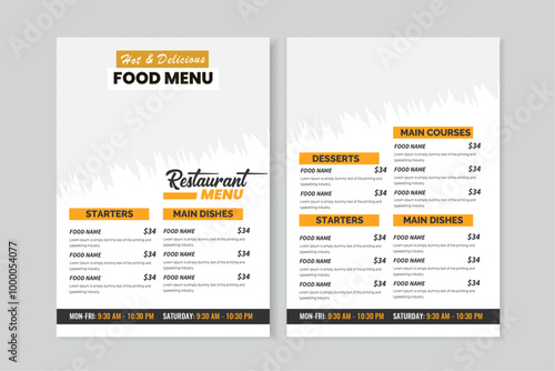 Restaurant menu for food 
