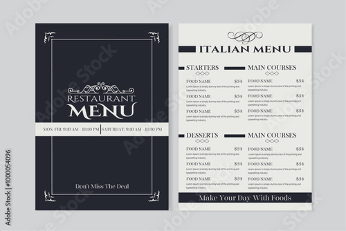 Luxury restaurant menu with logo ornament