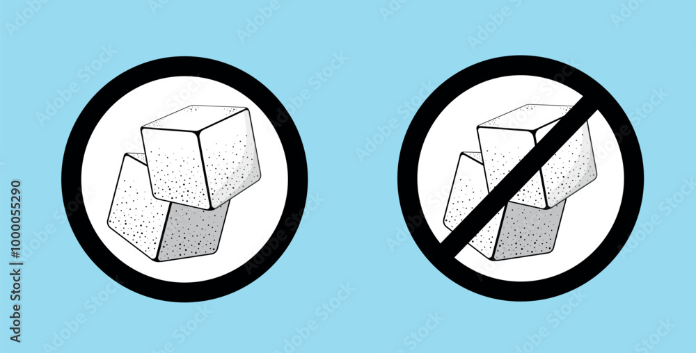 Fototapeta premium Sugar Free Label Layout. Vector signs with sugar cubes. World diabetes day Concept. No Sugar black and white Seal Stamp sticker. Vector Illustration.