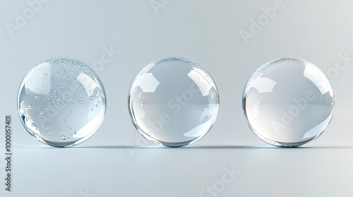 Set of floated round glass ball isolate on transparency background PNG