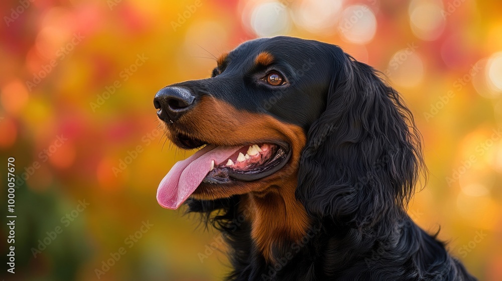 A close-up portrait of a dog against a vibrant autumn background. A close-up portrait of a dog against a vibrant autumn background.