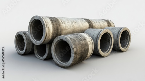 Stack of concrete pipes for building construction and pipeline isolate on transparency background PNG