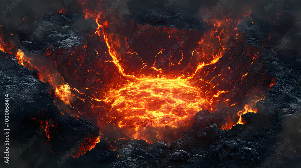 Realistic lava podium in an active volcanic crater. Volcanic Crater. Illustration Realistic lava podium in an active volcanic crater. Volcanic Crater. Illustration