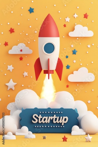 Colorful rocket art representing innovation and entrepreneurship in a space-t...