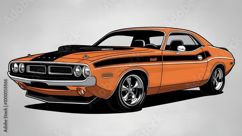 Classic Orange Muscle Car Illustration   American Vintage Automobile Design