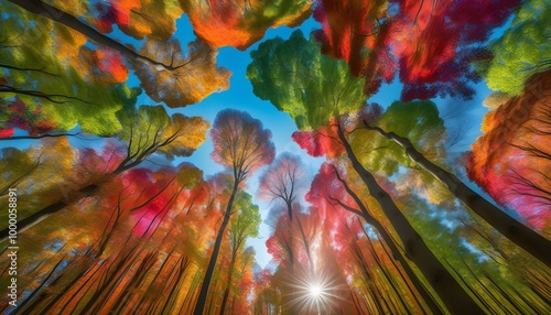 Lush Greenery and Colorful Foliage Under a Forest Canopy