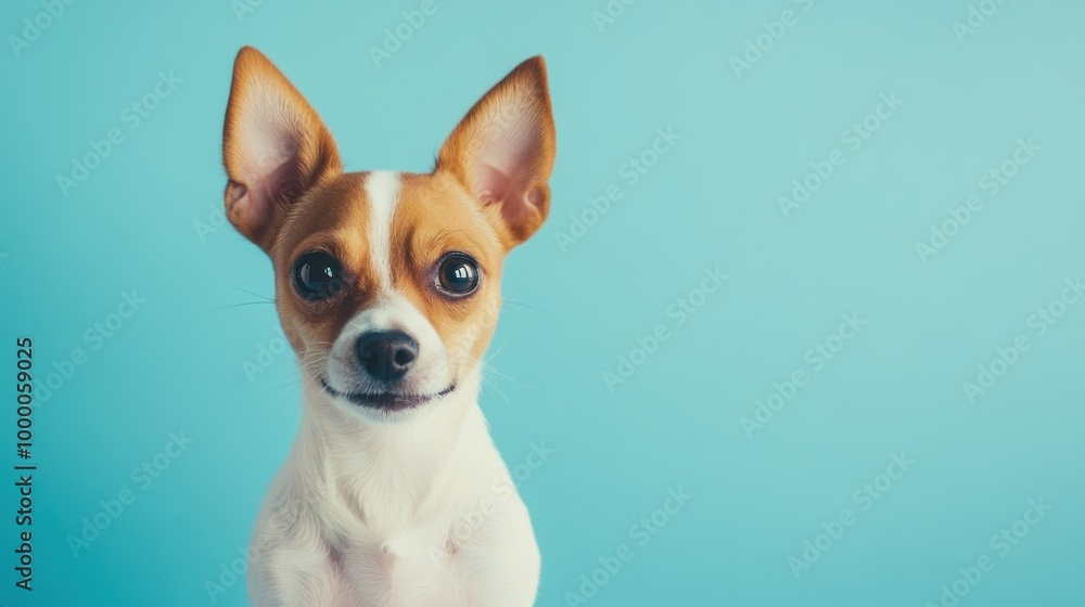 A cute dog with a playful expression against a blue background. A cute dog with a playful expression against a blue background.