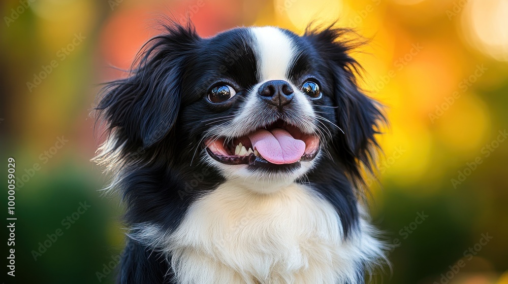 A close-up of a happy dog with a joyful expression against a colorful background. A close-up of a happy dog with a joyful expression against a colorful background.