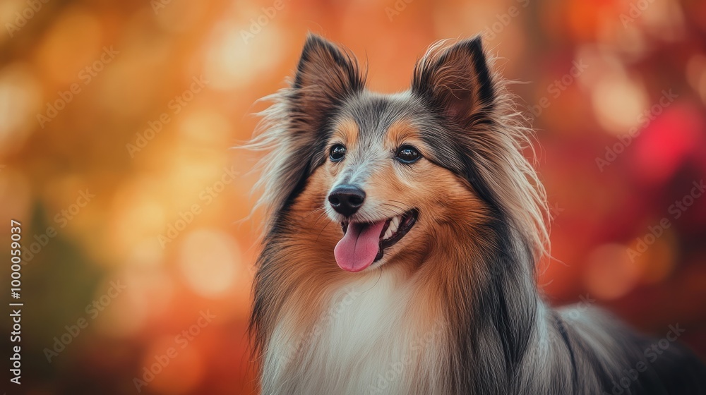 A close-up of a happy dog with a blurred autumn background. A close-up of a happy dog with a blurred autumn background.