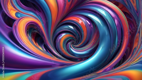 Abstract swirling colorful 3D shapes.