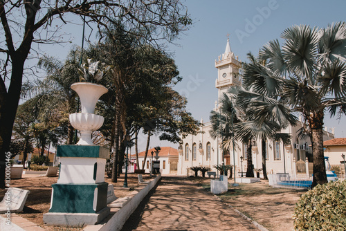 Praca Nove de Julho e Matriz de Santo Antonio em Taiuva, Interior de Sao Paulo photo