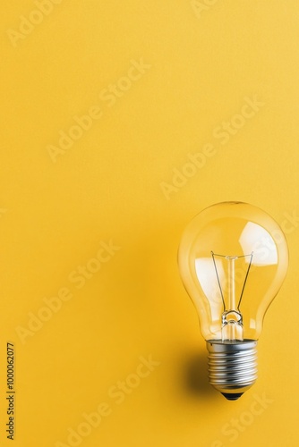 A classic light bulb stands on a bright yellow background showcasing its simp...