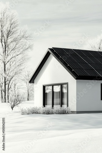 Solar powered model house showcasing modern sustainable design with minimalis...