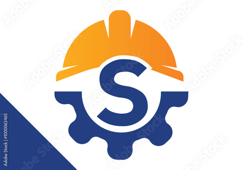 Initial Letter S with Gear and Helmet. Gear engineer logo design vector