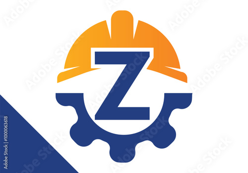 Initial Letter Z with Gear and Helmet. Gear engineer logo design vector