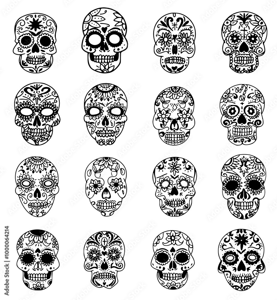 best sugar skull tato design hand drawn flat dia de muertos skulls collection best sugar skull tato design hand drawn flat dia de muertos skulls collection