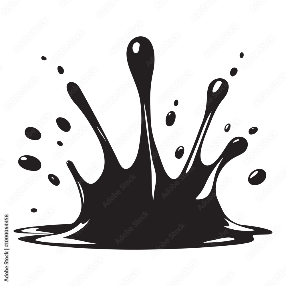 Obraz premium Water Splatter Black Silhouette Vector, Liquid splash silhouette, Dynamic and Bold Design Element, Natural black splash cascade vector