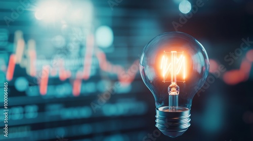 A glowing light bulb illuminating ideas against a background of business data...