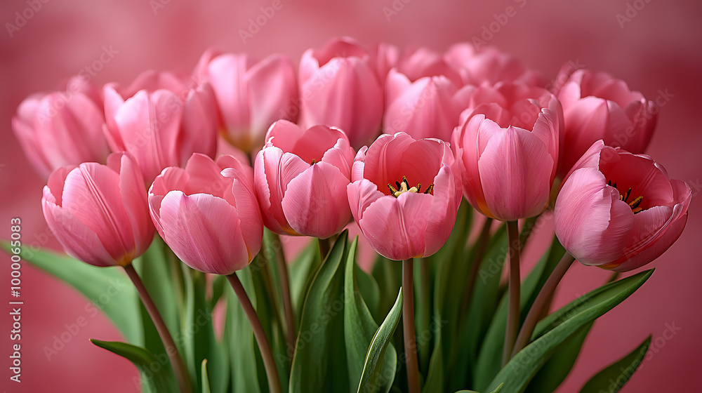 Fototapeta premium A field of vibrant purple tulips stands out against a matching lavender background, creating a serene and harmonious floral display of monochromatic beauty.