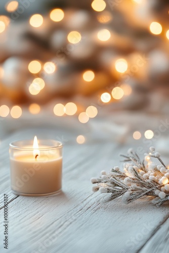 Warm candlelight shining beside a delicate bouquet on a wooden surface in a s...