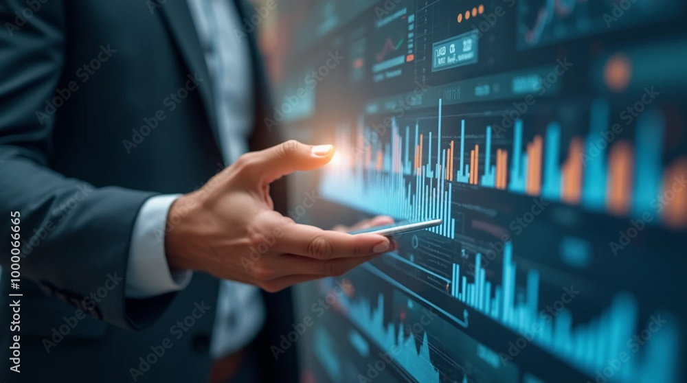an holding a digital pictures of business graphs. Business. Technology an holding a digital pictures of business graphs. Business. Technology