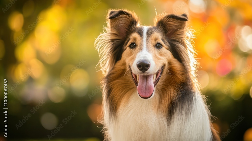 A happy collie dog with a vibrant, blurred background of autumn colors. A happy collie dog with a vibrant, blurred background of autumn colors.