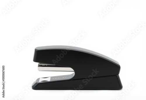 Stapler A modern sleek stapler in a matte black finish placed fl