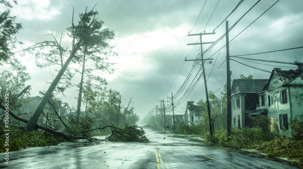 Strong winds and heavy rain have wreaked havoc on a suburban street, toppling trees and damaging homes, as ocean waves surge against flooded landscapes Strong winds and heavy rain have wreaked havoc on a suburban street, toppling trees and damaging homes, as ocean waves surge against flooded landscapes