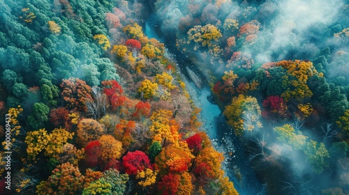 Aerial View of Forest in Autumn