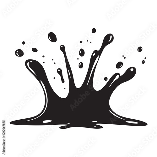 Water Splatter Black Silhouette Vector, Liquid splash silhouette, Dynamic and Bold Design Element, Natural black splash cascade vector