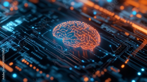 Digital brain illustration representing artificial intelligence and neural ne...