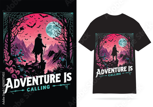 Adventure is Calling - Dark Fantasy Wilderness T-Shirt design, t-shirt photo