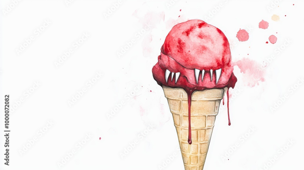 Delicious ice cream cone with dripping berry sauce, white isolate background. Delicious ice cream cone with dripping berry sauce, white isolate background.