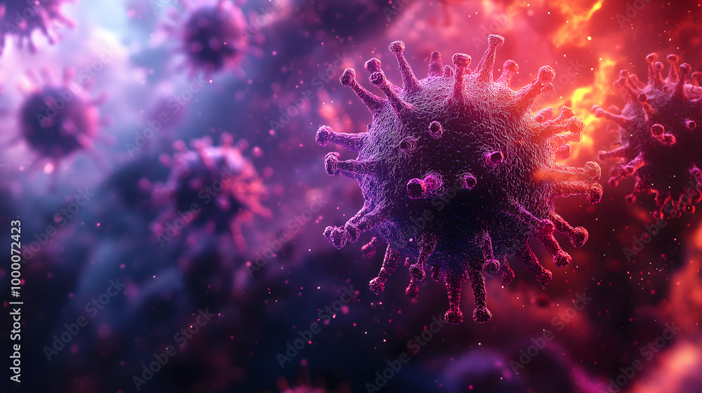 Microscopic View of Virus Particles. Futuristic Virus Simulation. Microscopic View of Virus Particles. Futuristic Virus Simulation.