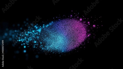 Colorful fingerprint design created with glowing dots against a dark background