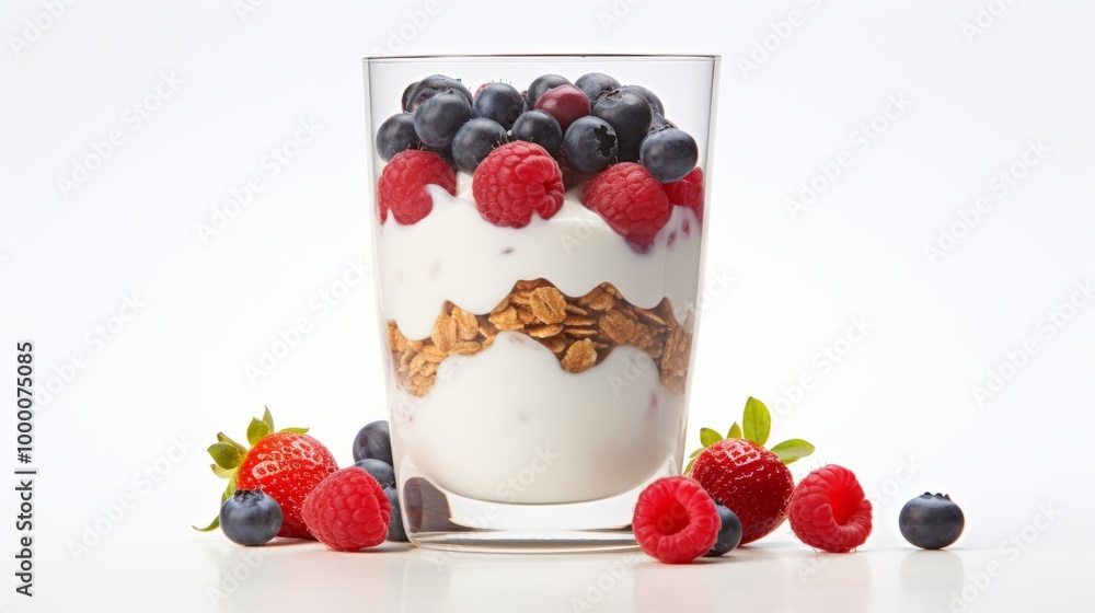 Realistic Parfait Glass with Layers of Berries and Granola Realistic Parfait Glass with Layers of Berries and Granola
