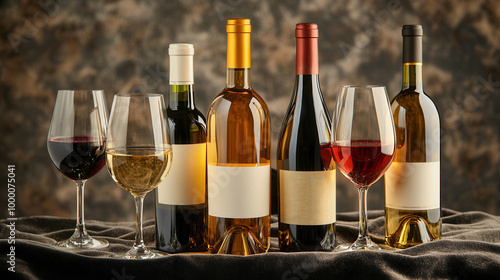 Wine Bottles and Glasses on a Table.