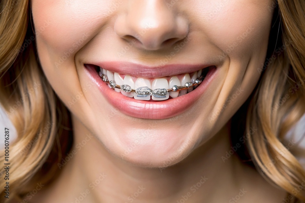 Obraz premium A woman with braces on her teeth is smiling