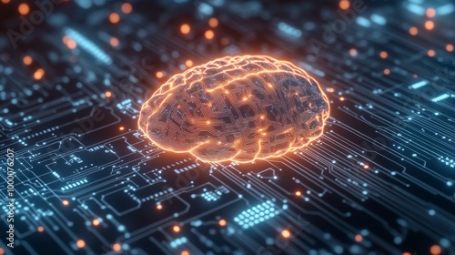 Digital brain illustration representing artificial intelligence and neural ne...