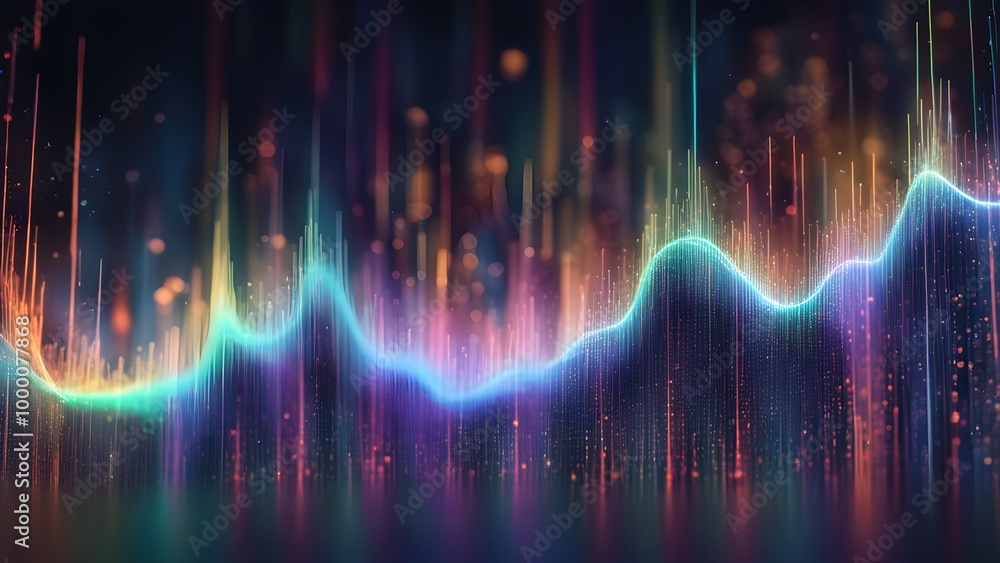 Abstract colorful glowing lines with a wave pattern forming a graph or chart. Abstract colorful glowing lines with a wave pattern forming a graph or chart.