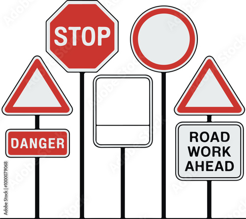 Vector Traffic Signs: Stop, Danger, and Road Work Ahead