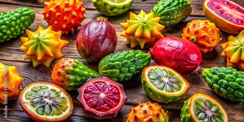 Fresh pitomba fruits on a wooden table showcasing their vibrant color and unique texture for food lovers photo