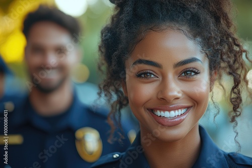 Joyful Unity Among Police Officers Celebrating Diversity and Community Engagement in Dark Blue Uni