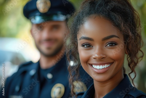 Joyful Unity Among Police Officers Celebrating Diversity and Community Engagement in Dark Blue Uni