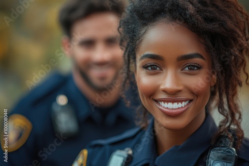Joyful Unity Among Police Officers Celebrating Diversity and Community Engagement in Dark Blue Uni