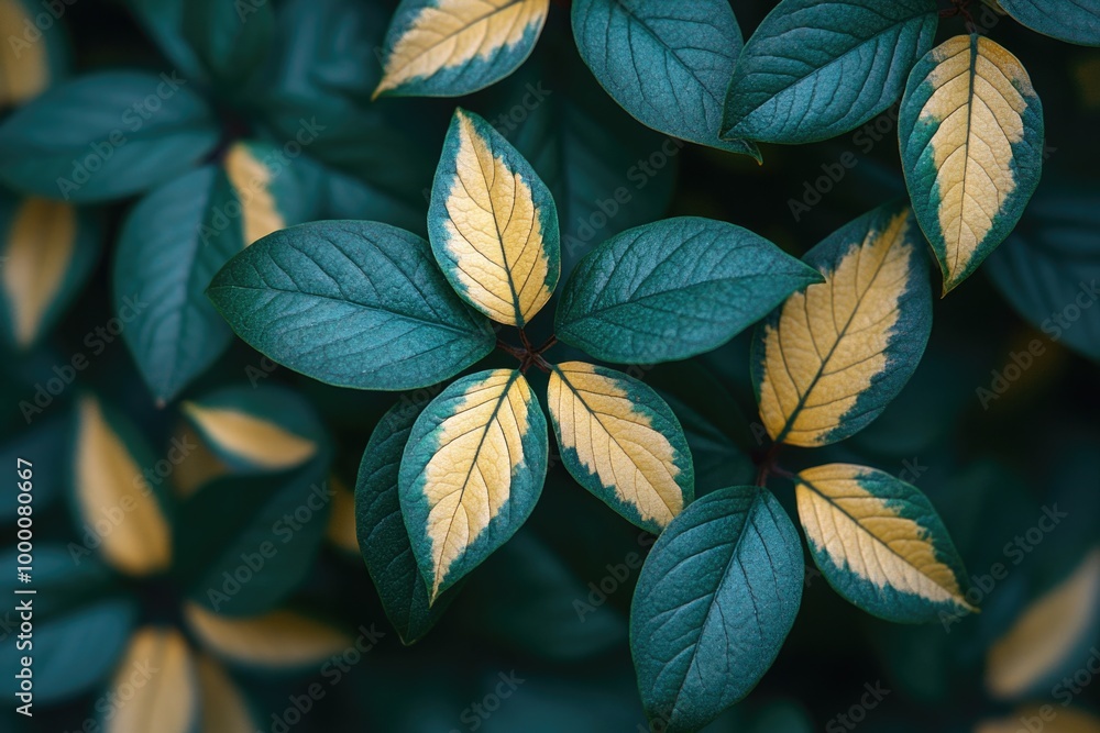 Vibrant Close-Up of Green and Gold Leaves Ideal for Nature and Design Inspiration Vibrant Close-Up of Green and Gold Leaves Ideal for Nature and Design Inspiration