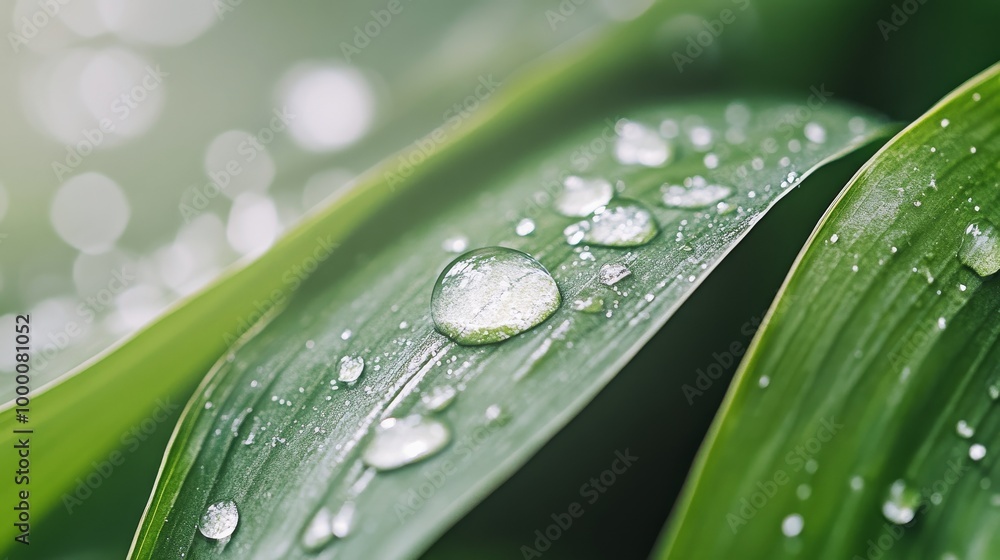 Φωτογραφία Fresh green leaves glisten with droplets of water after a gentle rain shower in